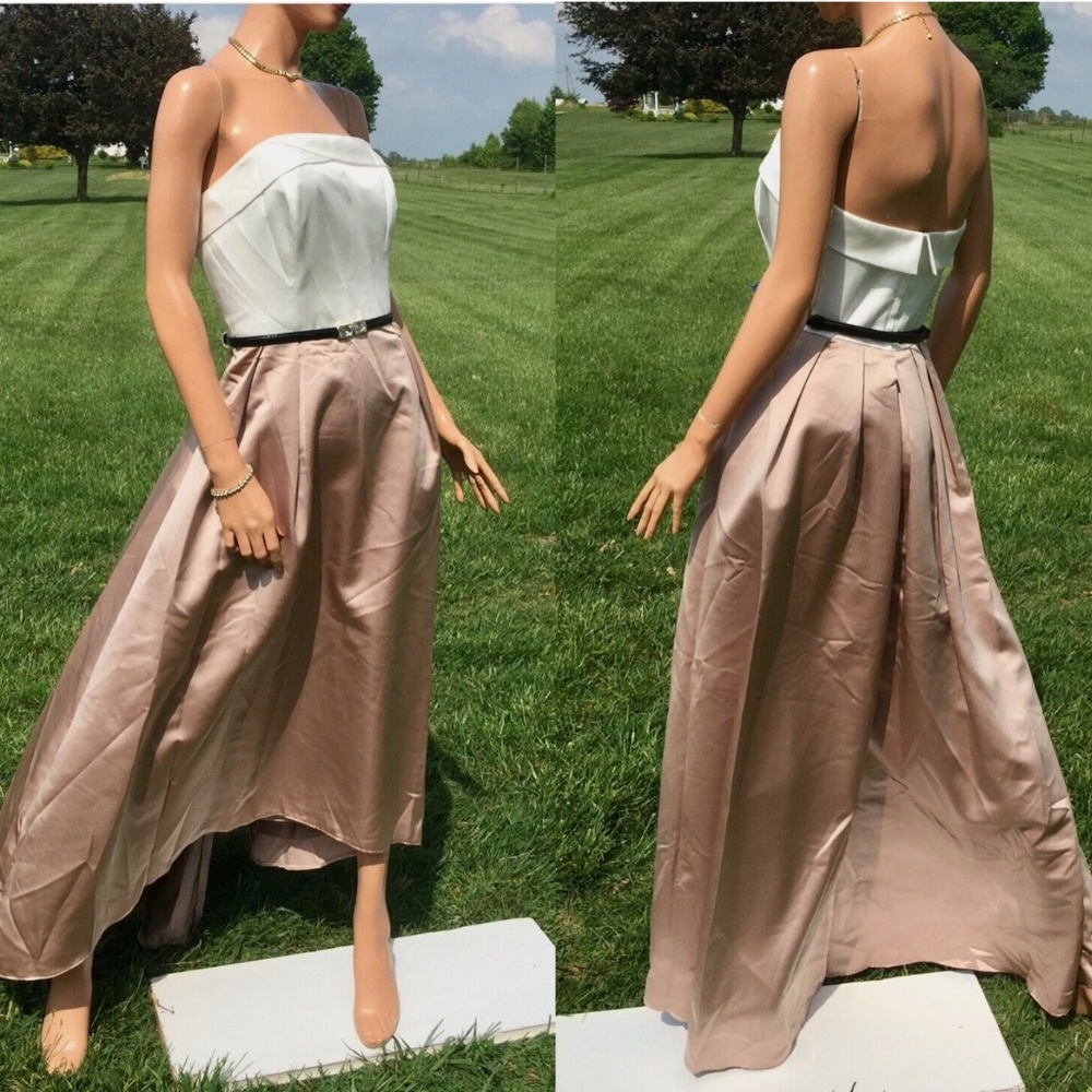 David Tutera/Gather&Gown Satin Bi-Color Bridesmaid Occasion Dress IVORY/TOPAZ~12